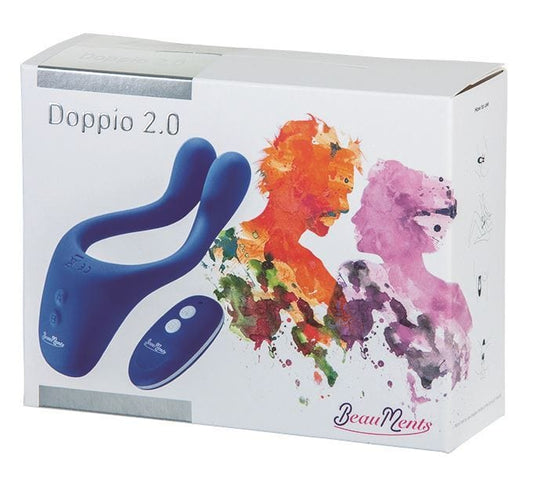Doppio/Flexxio Realistic Vibrators Doppio 2.0 Couples Vibrator with Remote: Blue Silicone Waterproof Vibrating Device