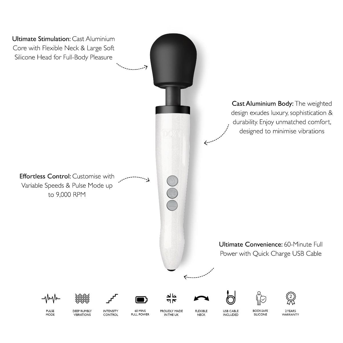 DOXY Wand Vibrators Doxy Die Cast Rechargeable - Stardust White  | Powerful Full?Size Wand Vibrator