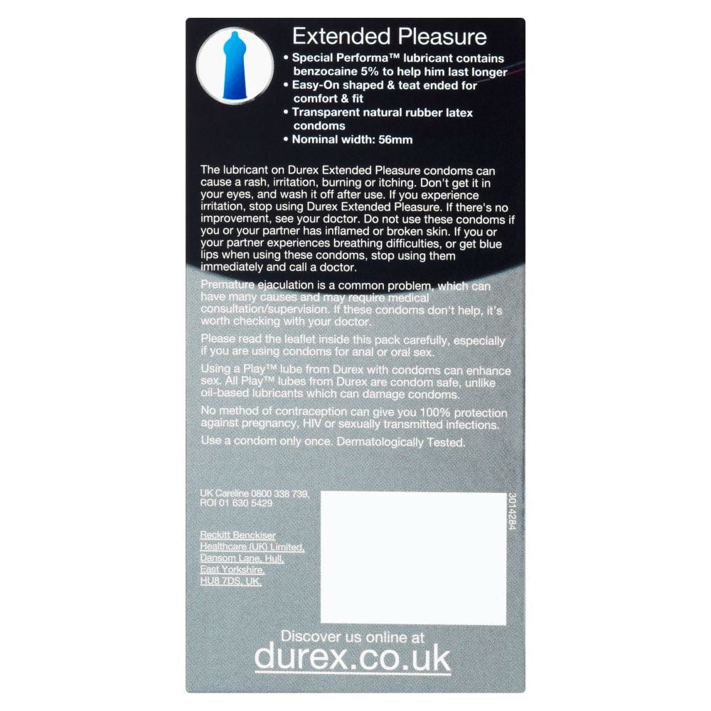 Durex Condoms Durex Extended Pleasure 12's | Delay Condoms with Benzocaine Lubricant Discreet