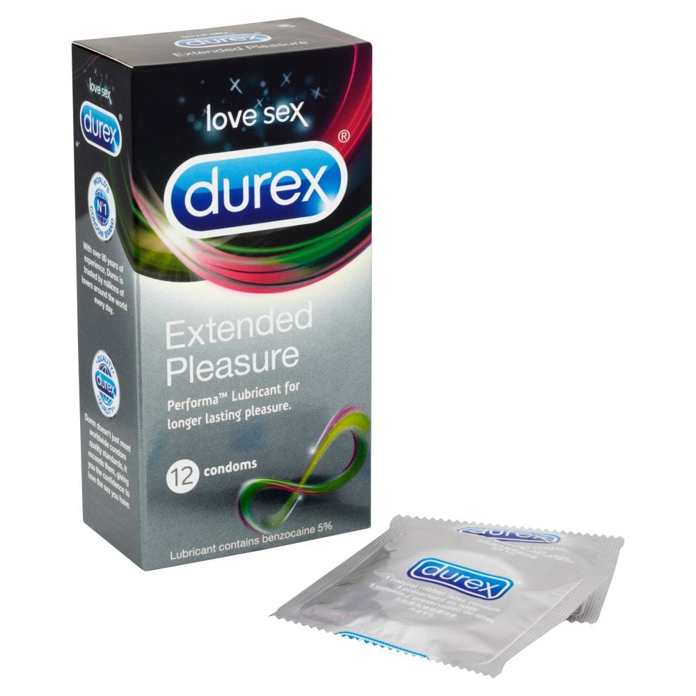 Durex Condoms Durex Extended Pleasure 12's | Delay Condoms with Benzocaine Lubricant Discreet