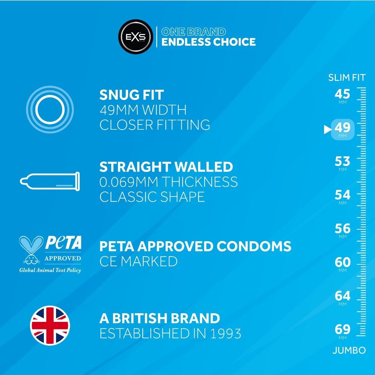 EXS Condoms 48 EXS Snug Fit Condoms - Lubricated, Latex, Protection Adult