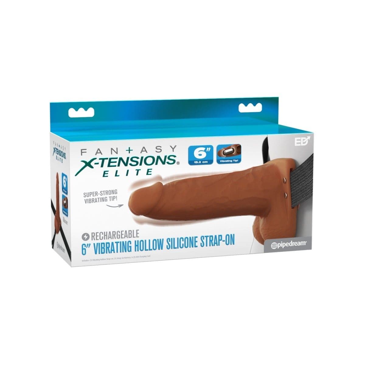 Fantasy X-Tensions Strap On Dildo & Harness Fantasy X Hollow Strap On Dildo - vibrating dildo, dual density silicone - 6" Tan