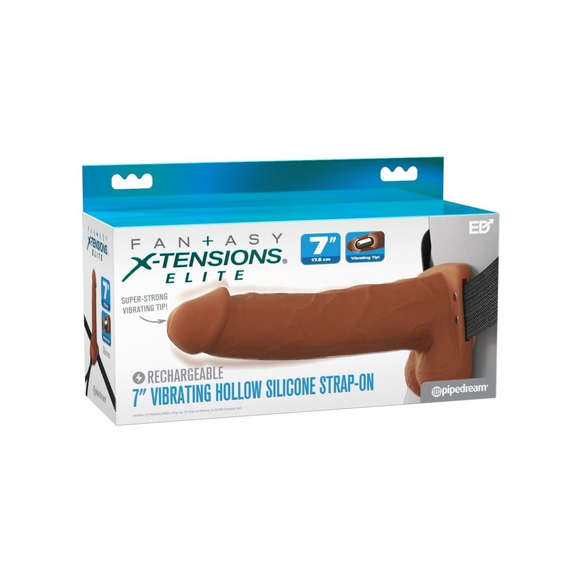 Fantasy X-Tensions Strap On Dildo & Harness Fantasy X Hollow Strap On Dildo - vibrating dildo, dual density silicone - 7" Tan