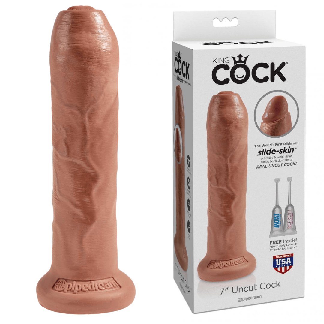 King Cock Realistic Dildos King Cock 7" Uncut Realistic Dildo | Movable Foreskin Suction Cup Tan