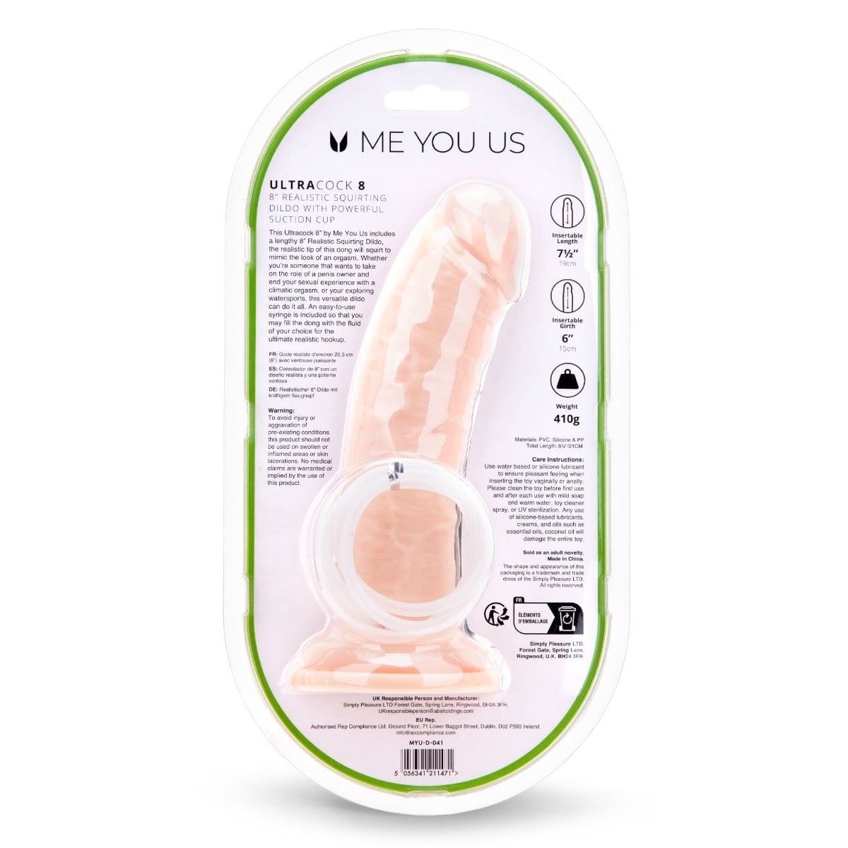 Me You Us Realistic Dildos Me You Us Ultra Cock Realistic Squirting Dildo 8" - 8 inch, Squirting