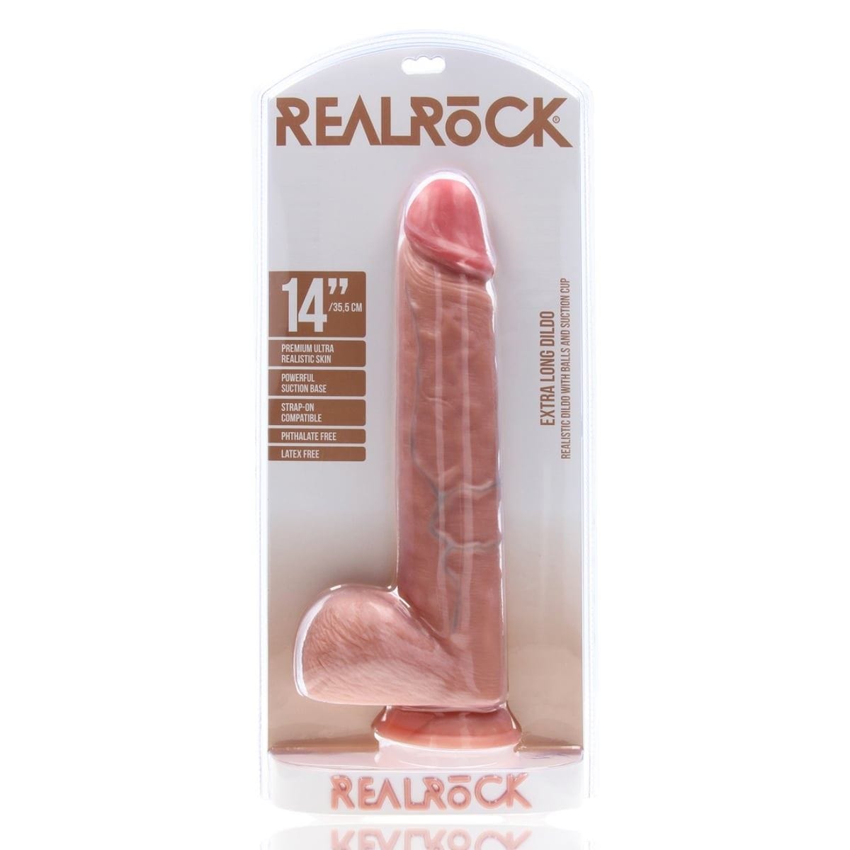 Real Rock Realistic Dildos RealRock Extra Long Dildo With Balls Flesh 14 Inch - 14 inch, realistic