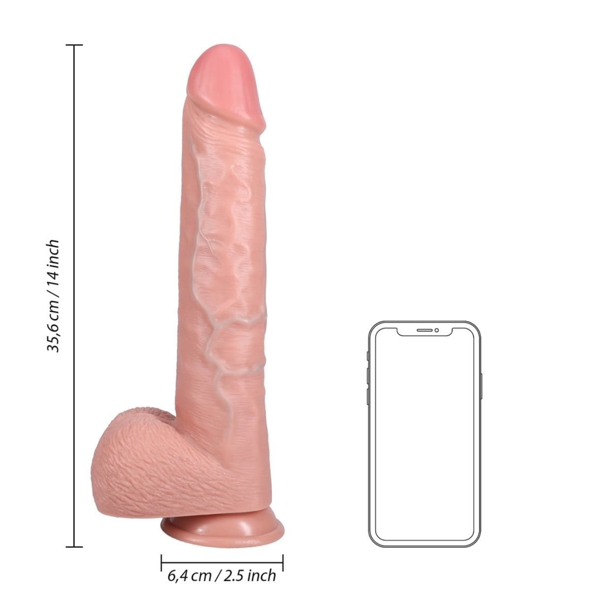Real Rock Realistic Dildos RealRock Extra Long Dildo With Balls Flesh 14 Inch - 14 inch, realistic