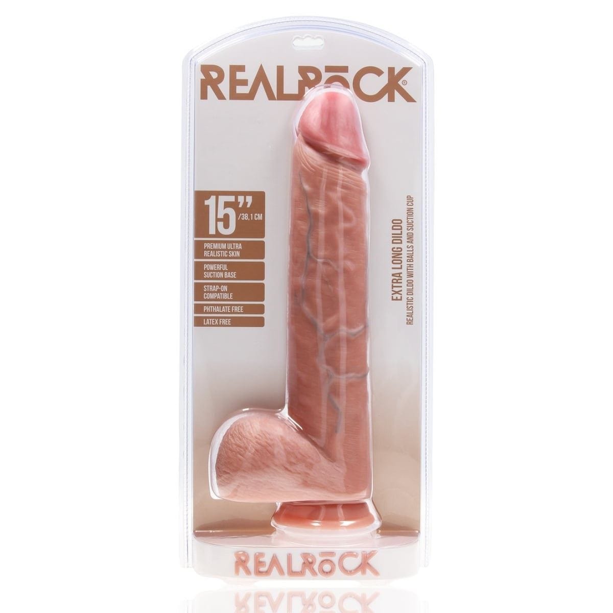 Real Rock Realistic Dildos RealRock Extra Long Dildo With Balls Flesh 15 Inch - 15 inch, realistic