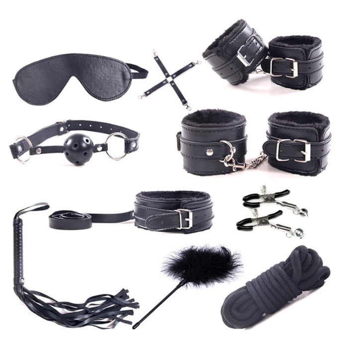 Spanksy Bondage Kits BDSM 10 Piece Cuffs Whip Rope Nipple Clamps Sex Toy Kit For Couples
