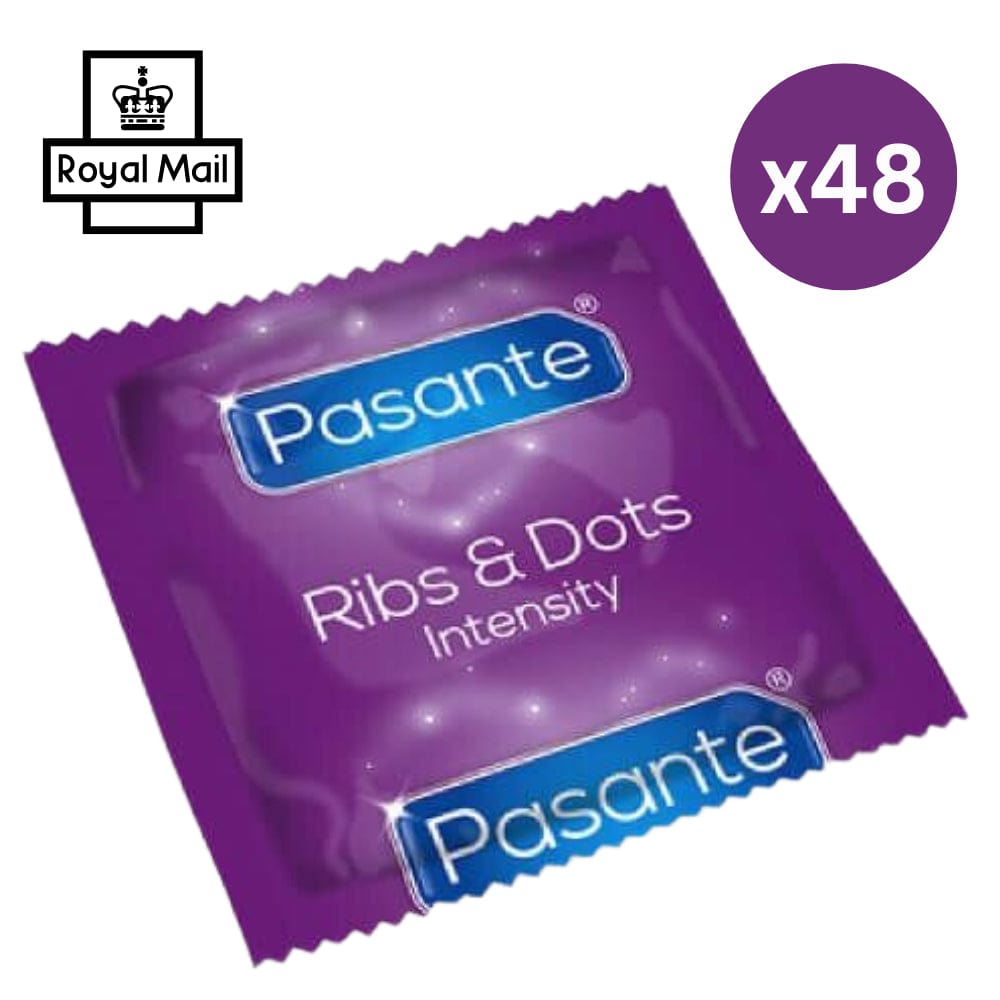 Spanksy Condoms 48 Pack Pasante Condoms Intensity Ribbed Ribs & Dots CE Marked Vegan Friendly