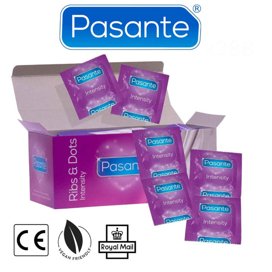 Pasante Condoms Intensity Ribbed Ribs & Dots CE Marked Vegan Friendly - Spanksy