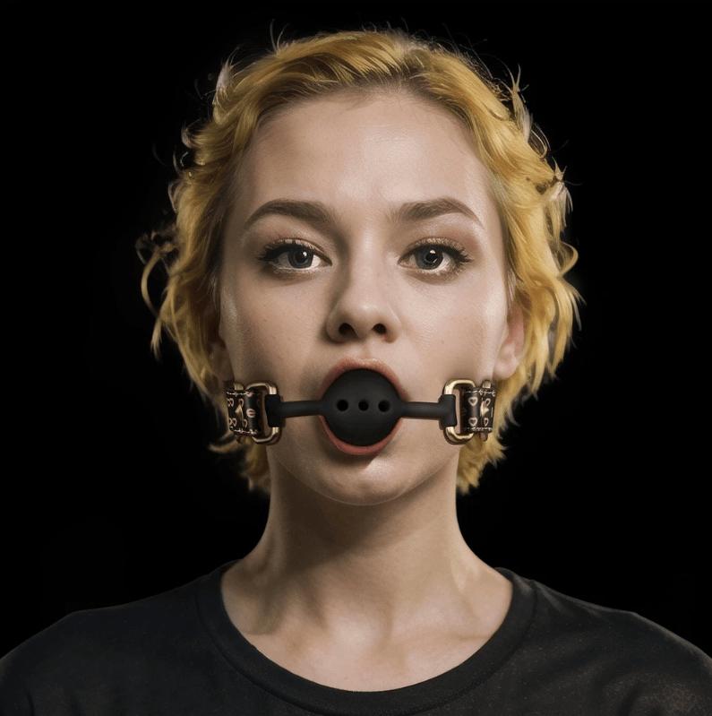 Spanksy Gags Lovetoy Rebellion Reign Ball Gag PU Leather Silicone BDSM Bondage Black