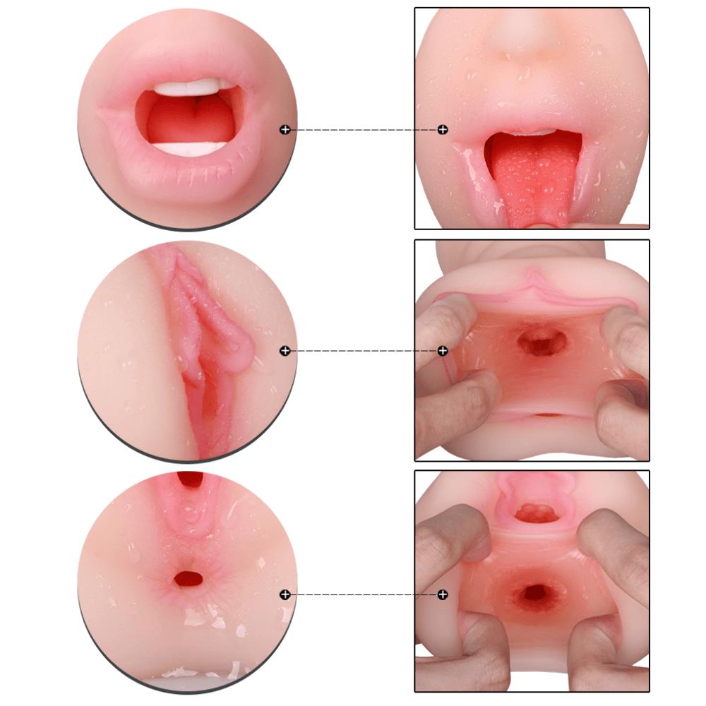 Spanksy Male Masturbators Male Masturbator Pocket Pussy 3 in 1 Vagina Ass Mouth Realistic Silicone 17.5cm