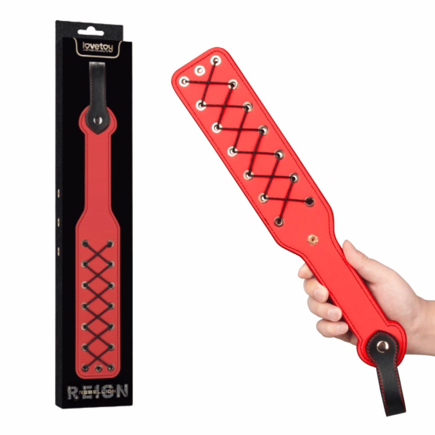 Spanksy Paddles Premium BDSM Paddle - Lovetoy 15'' Rebellion Reign Rope Spanking Flogger - Red