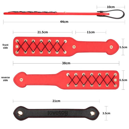 Spanksy Paddles Premium BDSM Paddle - Lovetoy 15'' Rebellion Reign Rope Spanking Flogger - Red