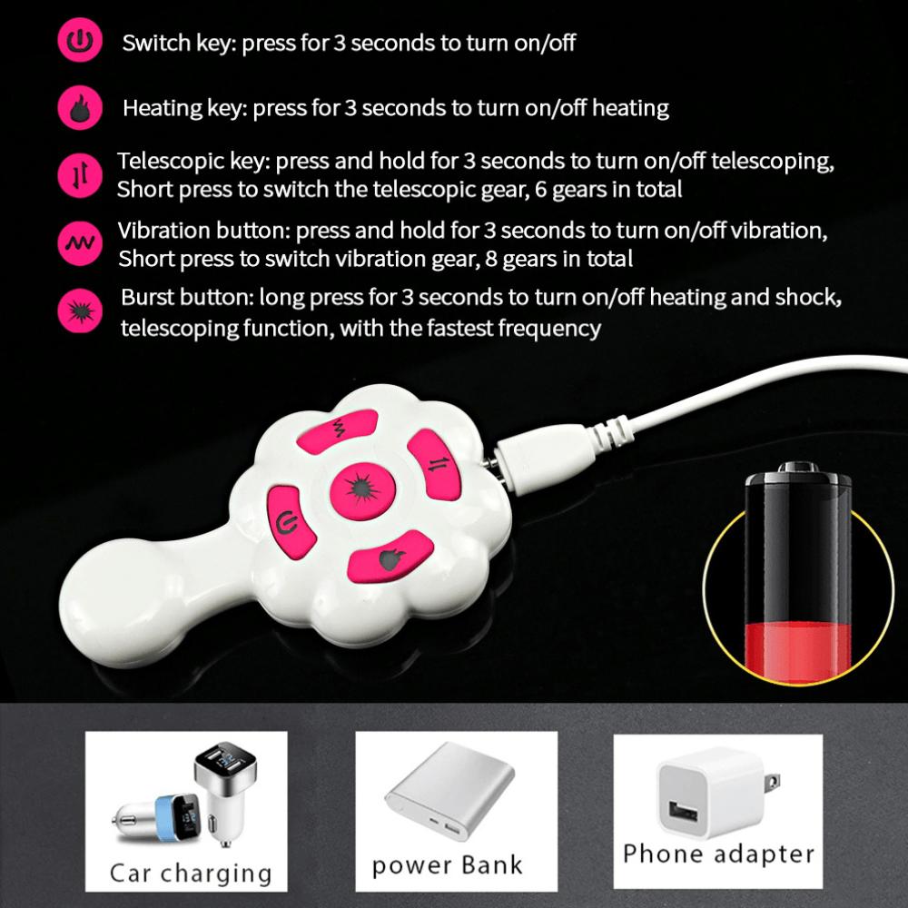Spanksy Sex Machines 6" Thrusting Vibrating Dildo Heated Hands Free Remote Rechargeable Silicone - Black