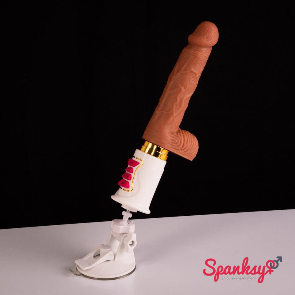Spanksy Sex Machines 6" Thrusting Vibrating Dildo Heated Hands Free Remote Rechargeable Silicone - White