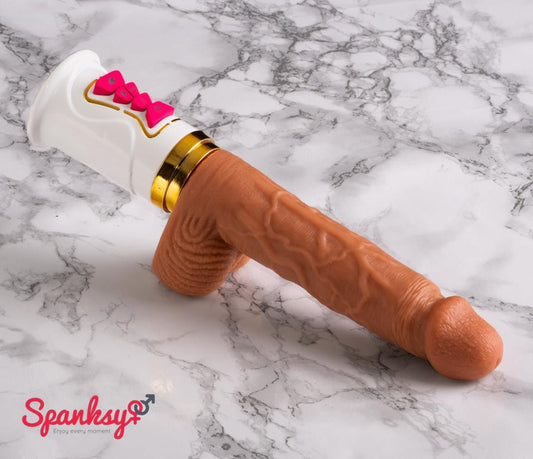 Spanksy Sex Machines 6" Thrusting Vibrating Dildo Heated Hands Free Remote Rechargeable Silicone - White