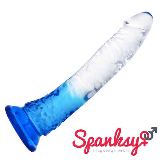 Spanksy Strap On Dildos Clear Faded Blue 8.5 Inch Strap-On Dildo with Veined Shaft and Strong Suction Base