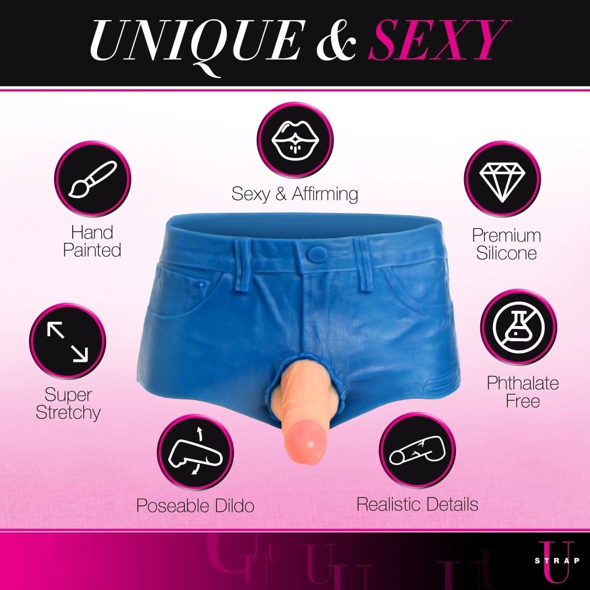 Strap U Strap On Dildo & Harness Strap U Booty Shorts 6" Dildo Silicone Strap On Harness Large - booty shorts