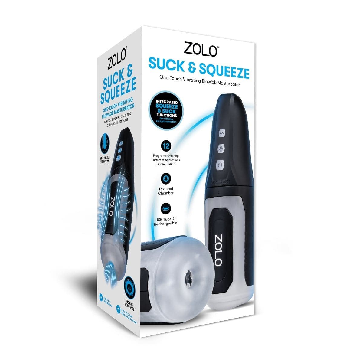 Zolo Male Masturbators Zolo Suck and Squeeze Masturbator - Masturbator, Textured Sleeve, Realistic Feel