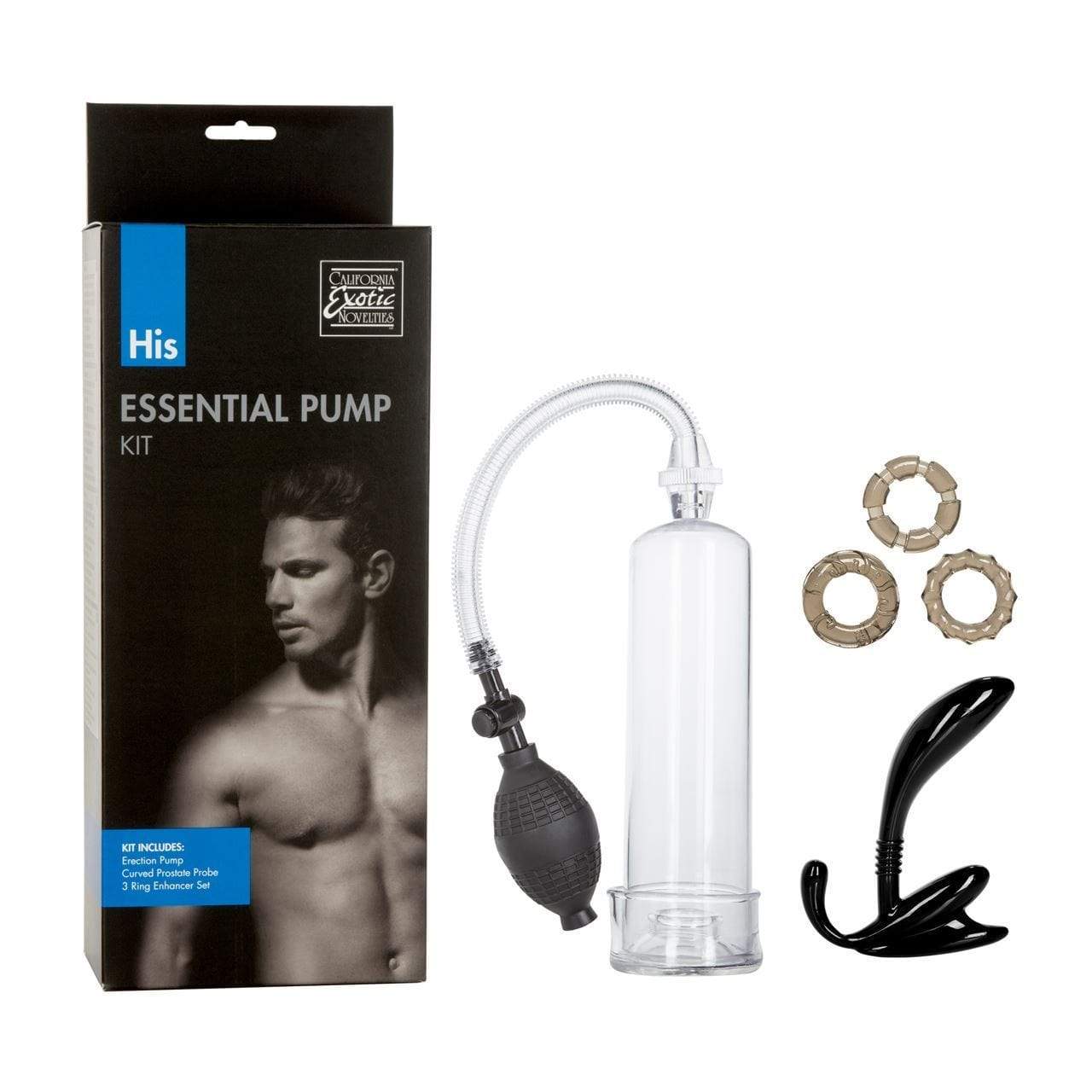 His Essential Enlarger Kit Penis Pump 3 Cock Rings & Anal Probe - Spanksy