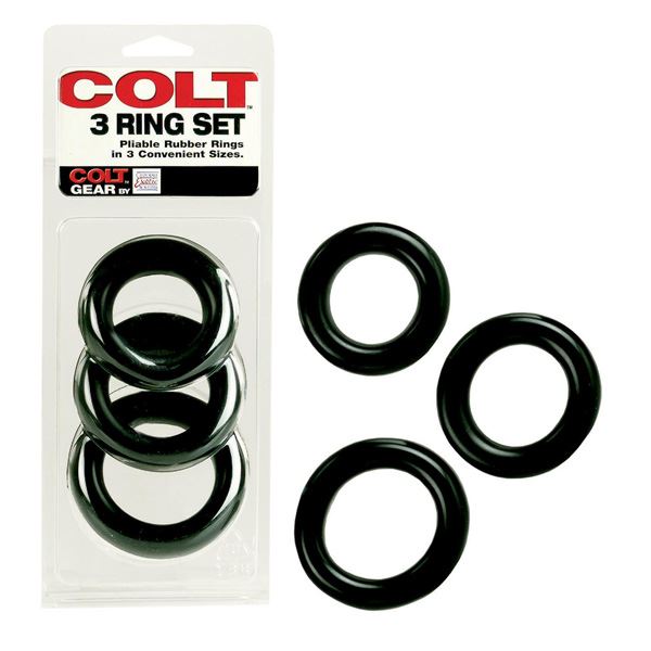 COLT 3 Ring Multi Size Cock Ring Set Black - Spanksy