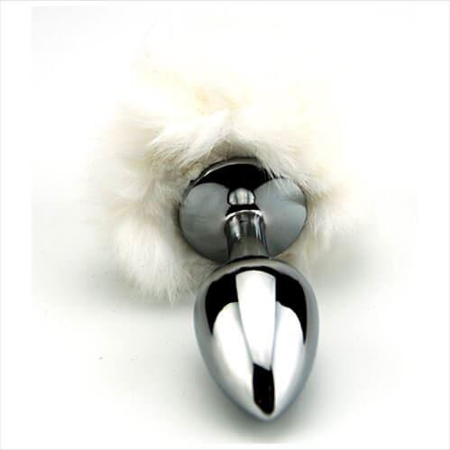 Furry Fantasy Kinky White Bunny Tail Butt Plug - Spanksy