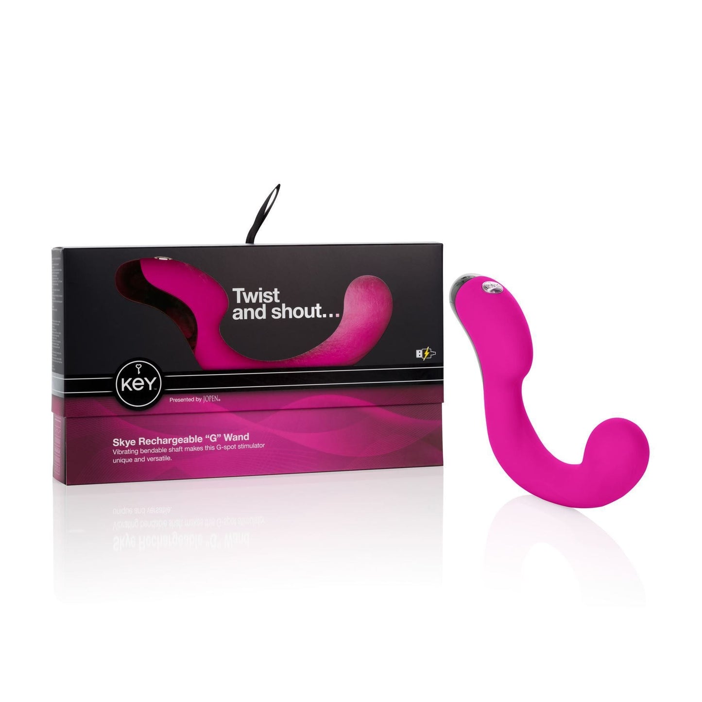 Jopen G Spot Vibrator Key by Jopen Skye Rechargeable Ergonomic 'G' Wand G Spot Silicone Vibrator Massager Pink