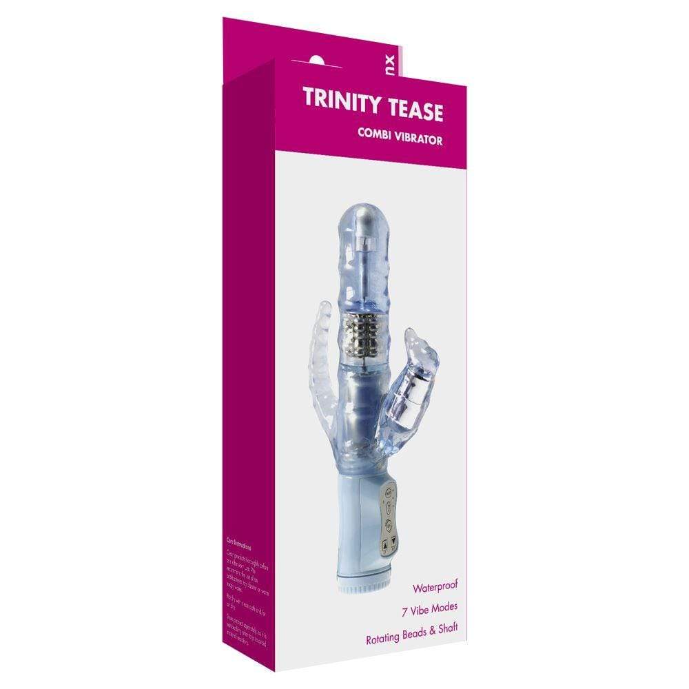 Minx Trinity Tease Combi Rabbit Vibrator With Anal Teaser Beads in Blue - Spanksy