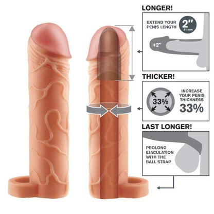 Penis Extender Enlarger Penis Sleeve 2" Fantasy X-tensions With Ball Strap Nude - Spanksy