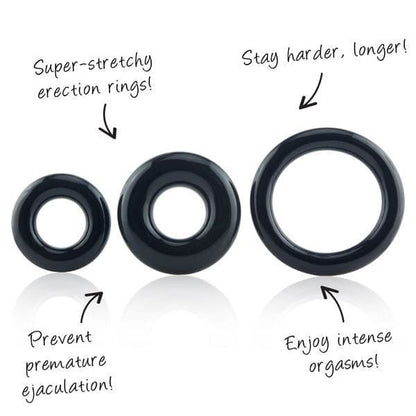 Screaming O - Ringo inc Rangler Cock Rings Screaming O RingO's 3 Multi Sized Cock Rings Black