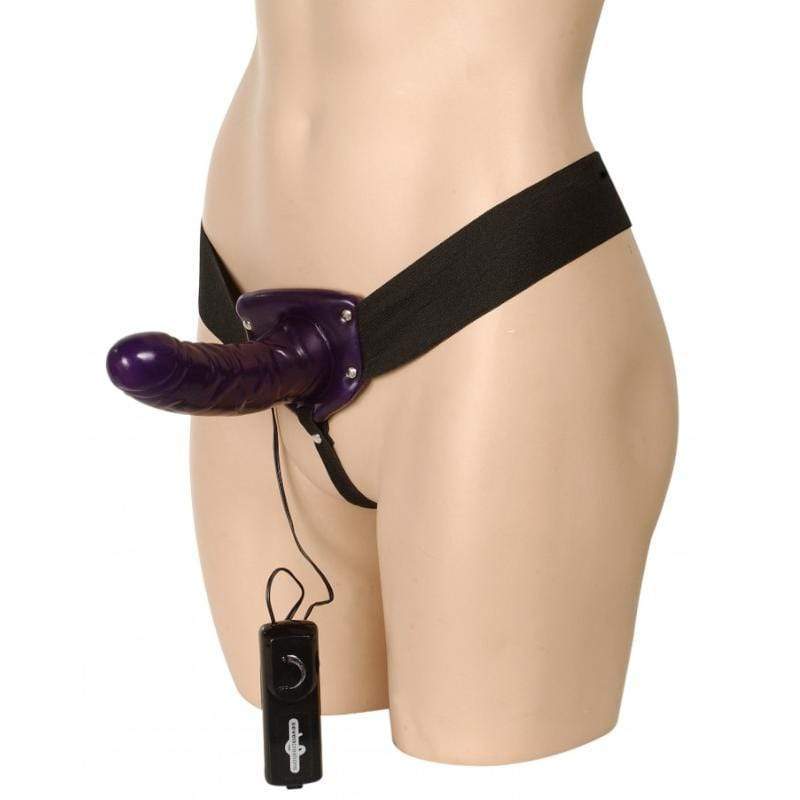 Seven Creations Strap On Dildo & Harness Vibrating 5.5" Strap On Dildo and Harness in Purple