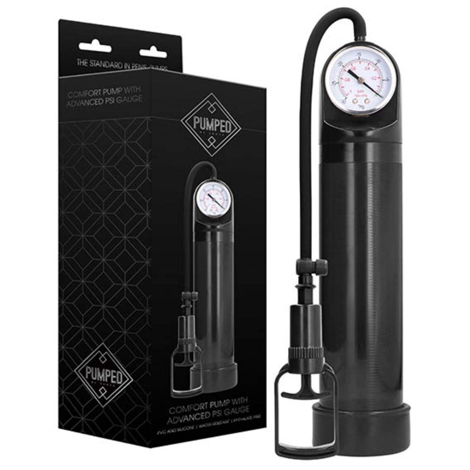 Penis Pump Enlarger With Advanced PSI Gauge Black Pumped Top Brand Free Lube - Spanksy