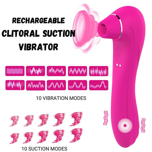 Rechargeable Clitoral Suction Vibrator Pink 10 Functions - Spanksy