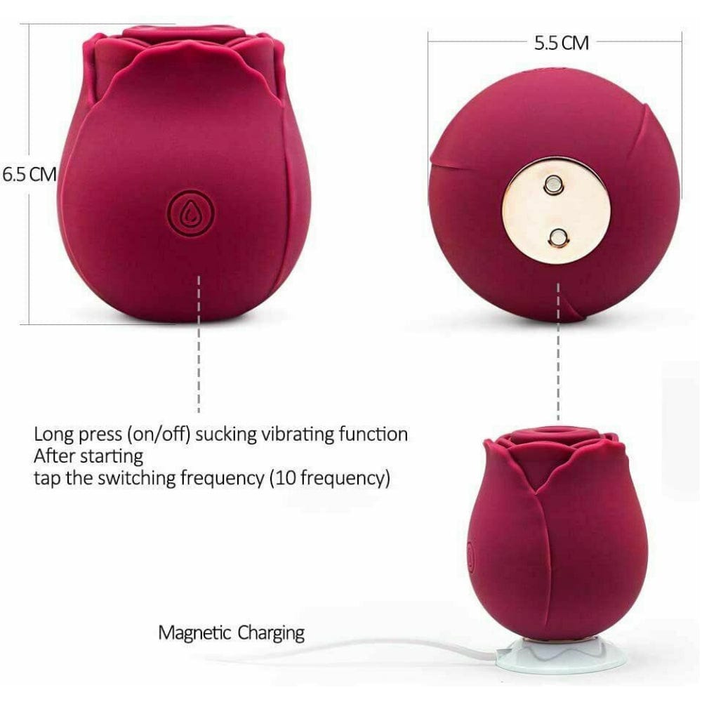Rose Clit Suction Sucker Vibrator 10 Mode Sex Toy Red Waterproof Rechargeable - Spanksy