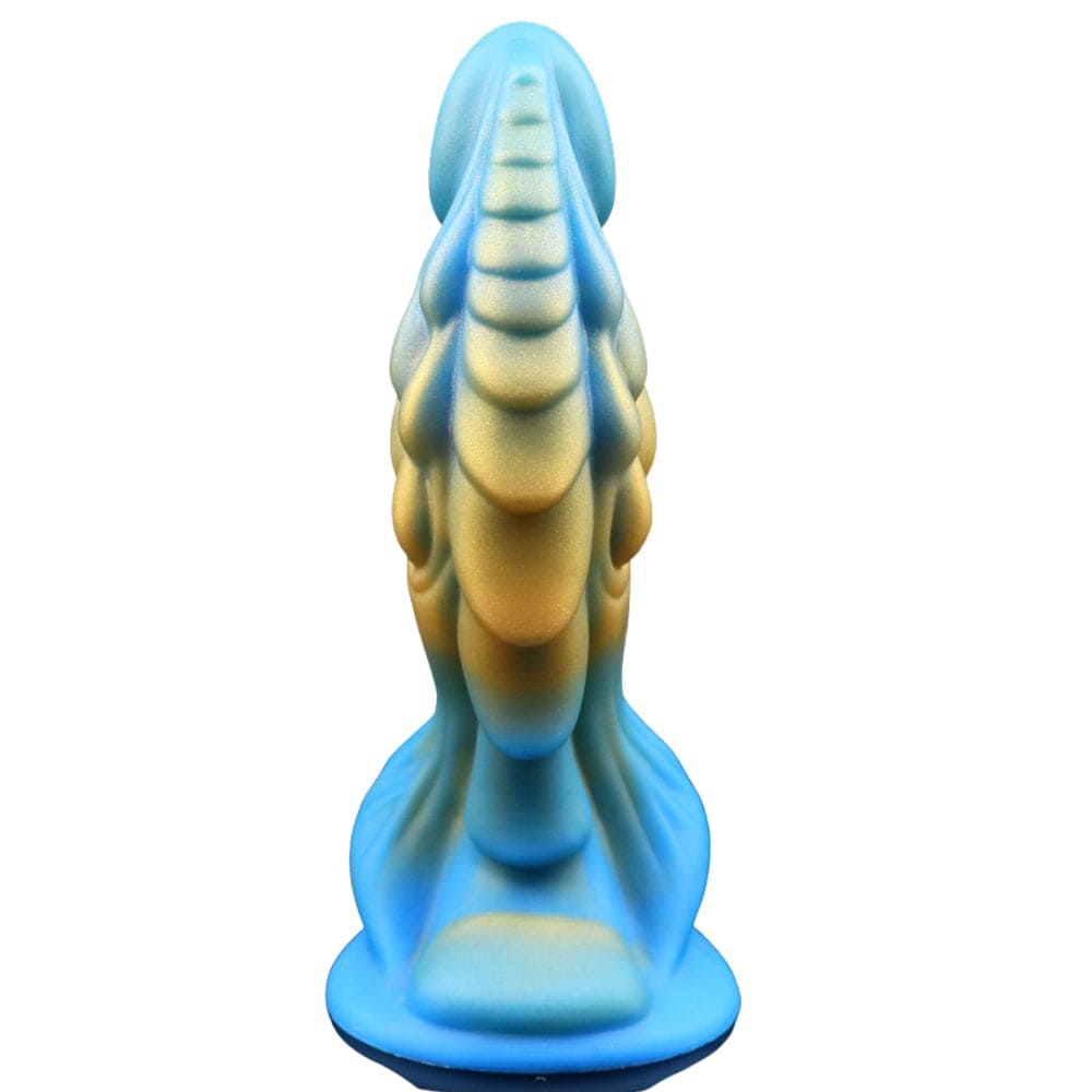 Spanksy Fantasy Dildos Dragon Dildo Sex Toy Fantasy Premium Silicone 7.5 Inches Anal Gold & Blue