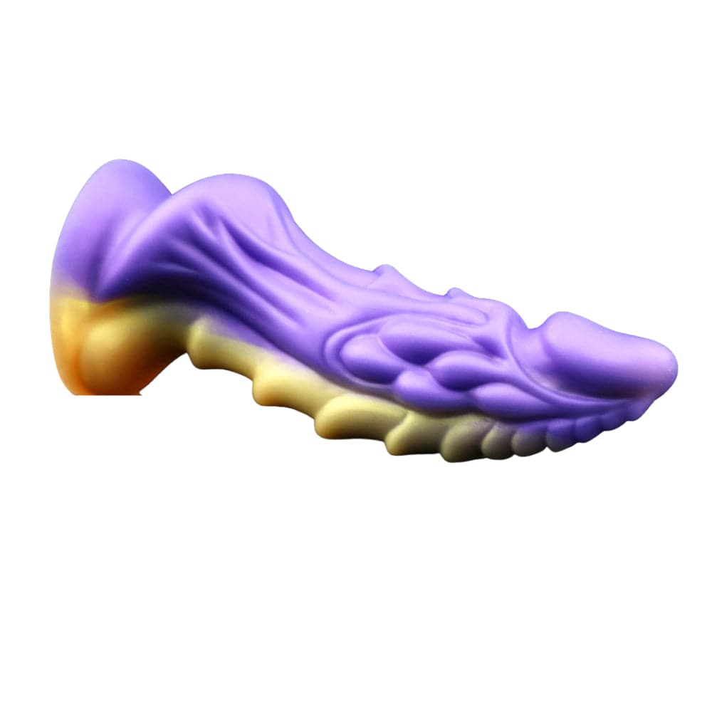 Spanksy Fantasy Dildos Dragon Dildo Sex Toy Fantasy Premium Silicone 7.5 Inches Anal Purple & Gold