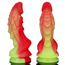 Load image into Gallery viewer, Spanksy Fantasy Dildos Fantasy Flame Dragon Dildo Sex Toy Premium Silicone Red &amp; Yellow 8 Inches
