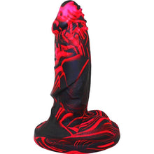 Load image into Gallery viewer, Spanksy Fantasy Dildos Flame Dragon Dildo Anal Butt Plug Silicone Red &amp; Black 7&quot;
