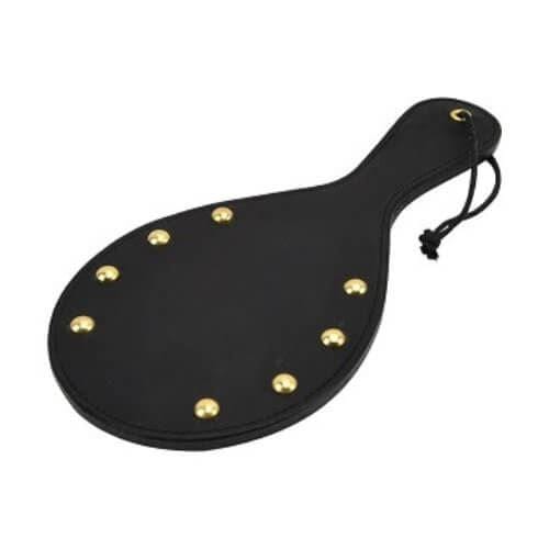 Bound Noir Nubuck Erotic Leather Paddle with Brass Stud Detail - Spanksy