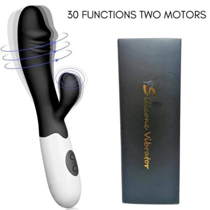 Spanksy Rabbit Vibrators Spanksy Black Silicone Rabbit Vibrator 30 Function Waterproof