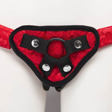 Load image into Gallery viewer, Sportsheets Strap On Strap On Harness Sportsheets Strap On Red Lace Corsette Harness Multi Size O Rings
