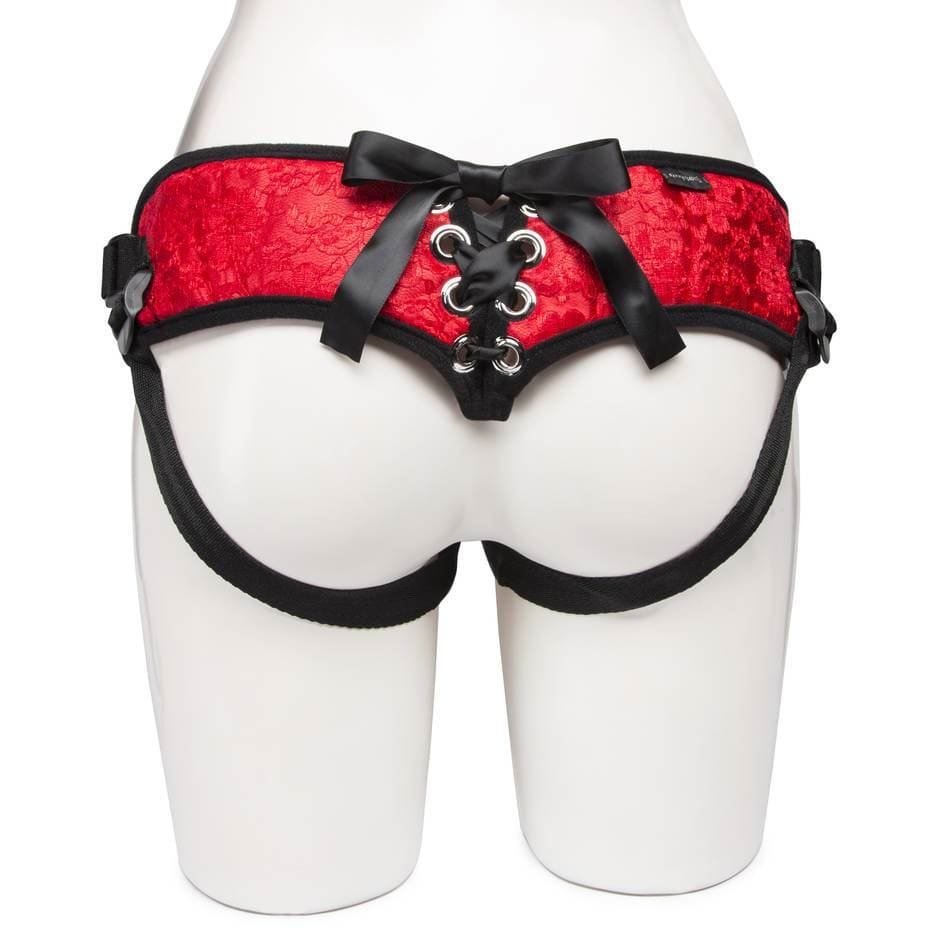 Sportsheets Strap On Red Lace Corsette Harness Multi Size O Rings - Spanksy